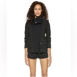 IRO Boucle Cydney Funnel Wool Jacket 38 US 6 Black/Navy